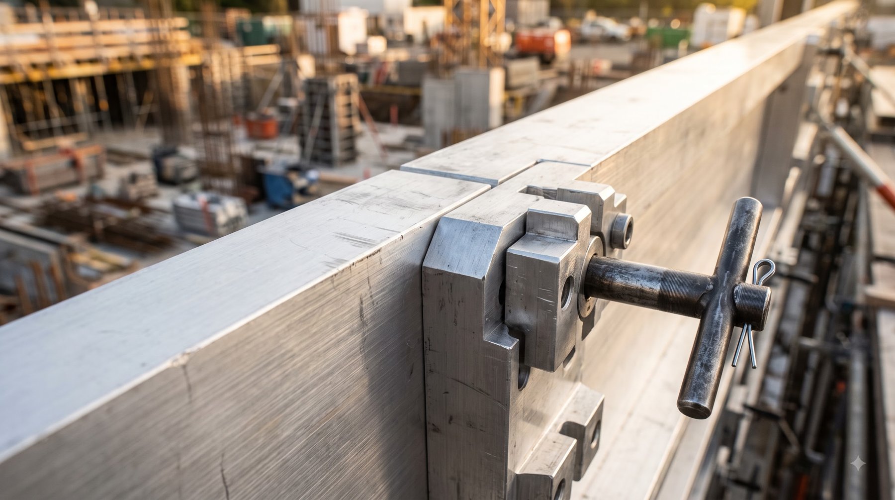 Aluminium formwork panel locking pin detail